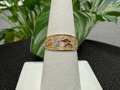 10k Yellow Gold Good Luck Horseshoe Clover Owl Elephant Thirteen Ring Size 7.5