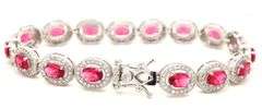 925 Sterling silver oval red and round white cubic zirconia link bracelet