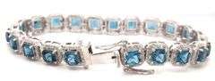 Ravishing 14.55CTW Princess-Cut Very Rare London Blue Topaz & Diamond Bracelet In 14K White Gold Ove