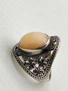 925 Sterling Silver White Bamboo Coral Set In Ornate Floral And Vine Design Ring