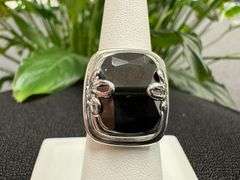 Black CZ Unique Solitaire Polished Cutout Ring Sterling Silver Band Size 8