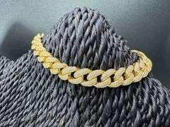 14k Gold Plated 925 Sterling Silver 9.5mm Miami Curb CZ Encrusted Chain New 8"