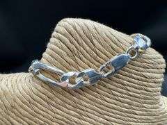 .925 Sterling Silver 8mm Figaro Link ID Bracelet 8 Inches