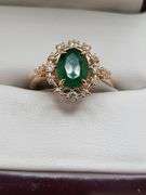 Very fine one Emerald ring in silver 14k gold plated with diamond accent