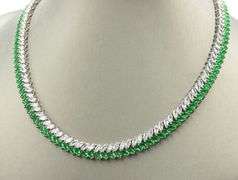 925 Sterling silver leaf style green and white cubic zirconia necklace