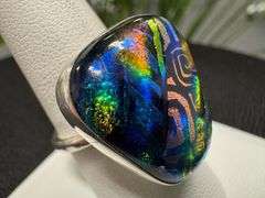 Sterling Silver 925 One of a Kind Dichroic Glass Ring Size 8.5