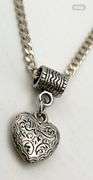 925 Sterling Silver Scrolled Or Filigree Design Heart With Long Curb Link Chain Necklace