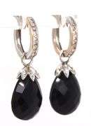 14kt White gold channel set diamond hoop with black onyx teardrop earring jacket