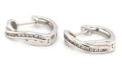 10kt White gold diamond crossover hoop earrings