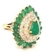 14kt Yellow gold pear shaped and marquise cut emerald and diamond pear shaped ring