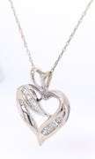 10kt White Gold Open Heart Shaped Diamond Pendant on Chain