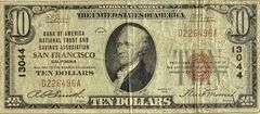 $10 Bank of America San Francisco National Currency 1929 Brown Seal Note