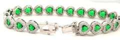 925 Sterling silver heart shaped green and white cubic zirconia link bracelet