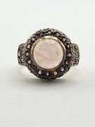 14KT Yellow Gold Cabochon Rose Quartz Center Stone Surrounded By Amethyst Halo Ring