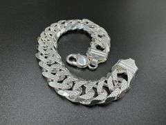 Sterling Silver 16mm Pave Double Curb Chain Cuban Link 925 Italy Bracelet 9"