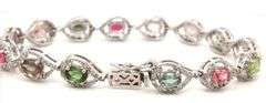 Darling 6.08CTW Oval Faceted Multi-Colored Tourmaline & Diamond Bracelet in 14K White Gold Over Ster