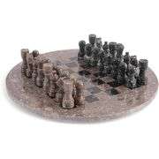 Marble Chess Set with Round Board and Storage Box