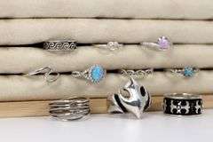 .925 Sterling Silver Curated Ring Lot of 10 Rings Various Sizes & Styles