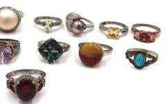Group lot of 15 vintage 925 sterling silver gemstone rings