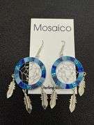 Original Handmade Mosaico Dream Catcher Dangle Earrings 925 Sterling Silver Mexico Artistic Jewelry