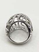 925 Sterling Silver Open Work Crystal pave Wave Scroll Motifs Ring