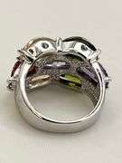 925 Sterling Silver Baguette Cut Multi Color Stones Ring