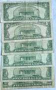 Six Various 1934 1953 Series Circulated $5 Blue Seal Silver Certificates.