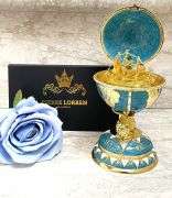 HANDMADE Fabergé-Style Globe Egg Trinket Box – 24K Gold Decor, Austrian Crystal, Sailboat & Twin Fis