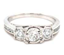 14kt White gold 0.85ctw 3 stone Illusion set engagement ring