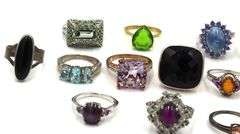 Group lot of 15 vintage 925 sterling silver gemstone rings