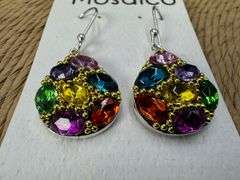 Sterling Silver 925 Mosaico Dangle Earrings w/ Austrian Cyrstals