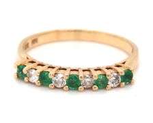 14kt Yellow gold round brilliant cut emerald and diamond band