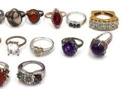 Group lot of 15 vintage 925 sterling silver gemstone rings