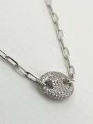 925 Sterling Silver Full Crystal pave Interlocking Circle Pendant With Paperclip Chain Necklace