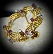 Pretty Estate 18K Ruby & Diamond Circle Brooch