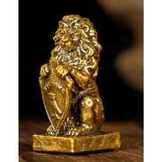 Vintage-Style Brass Guardian Lion with Shield