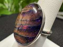 Sterling Silver 925 One of a Kind Dichroic Glass Ring Size 7.25