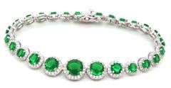 925 Sterling silver round green and white cubic zirconia link tennis bracelet