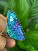 Sterling Silver 925 One of a Kind Dichroic Glass Ring Size 7