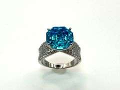 Breathtaking 14 kt White Gold Plate 5 Ct Simulated Swiss Blue Topaz Ring