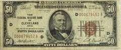 $50 Cleveland Fed Reserve Natl Bank1929 Series Brown Seal Note.