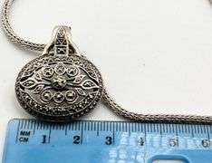 925 Sterling Silver Vintage Atr Deco Marcasite Pendant With Foxtail Suarti Chain Necklace           