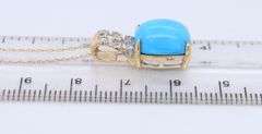 10kt Yellow gold Square Turquoise and diamond accent pendant on chain
