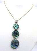 Vintage 925 sterling silver triple drop abalone shell pendant on chain