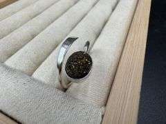 Sterling Silver 925 Titanium Coated Druzy Agate Crystal Stone Ring Adjustable Spoon Band