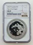 2012-P Australia 1 Dollar - Year Of The Dragon, NGC MS69