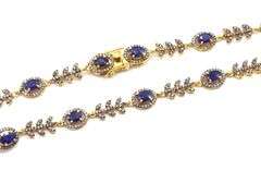 Fabulous 8.00CTW Blue Sapphire & 3.52CTW Diamond Necklace in 14K Yellow Gold Over Sterling Silver