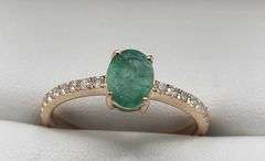 Very fine one Emerald ring in silver 14k gold plated with diamond accent