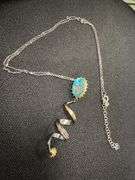 Persian Turquoise Pendant with Freshwater Pearl 18k Gold over Oxidized 925 Sterling Silver 24" Neckl