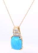 10kt Yellow gold Square Turquoise and diamond accent pendant on chain